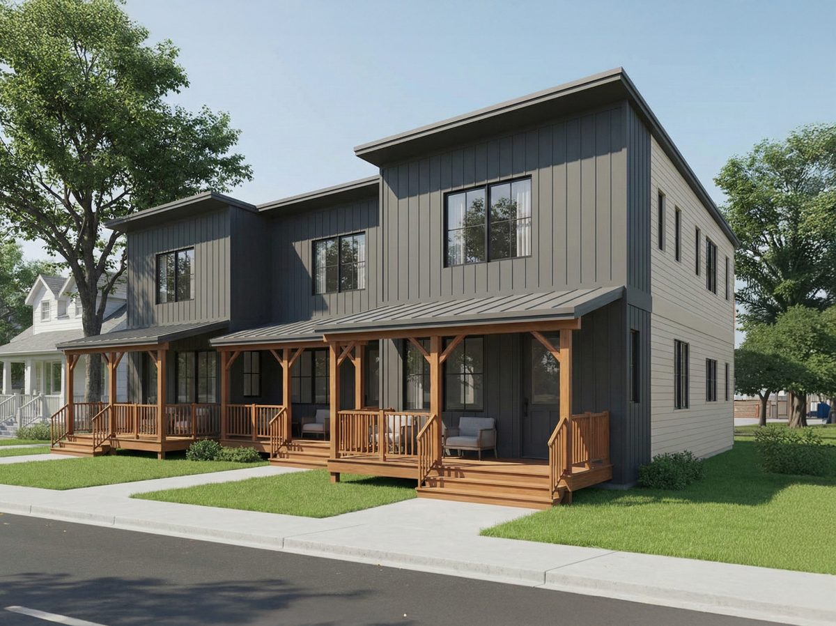 Fuller triplex row with covered porches